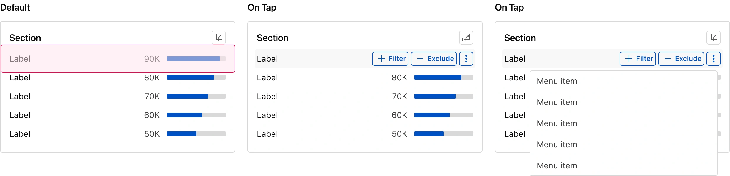 Mobile interaction specifications. touch targets, tap behaviors, and mobile-specific patterns